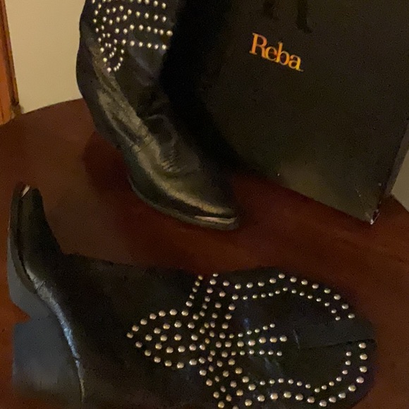 💥New Arrival REBA Black Biker Cowboy Boots Size 9.5M Retail $299 NEW - Picture 7 of 8